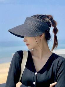 女士时尚草编遮阳帽，大帽檐可折叠，透气，适合夏季户外活动、婚礼、休闲、派对、防晒、户外运动、网球、徒步旅行、高尔夫等场合。 - 彩色 - 查看 7