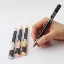 1 chiếc bút bi kim loại, thiết kế kẹp bút rỗng, bút bi viết màu đen tối giản, thích hợp để ký tên hàng ngày. - Bút bi 160 - Xem 5