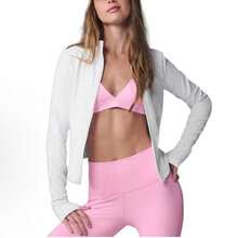 Alo Yoga Airbrush Corset Full Zip Jacket | Sculpting Airbrush Fabric | Cinched Corset-Style Waistband | Mock Neck Silhouette | Moisture-Wicking & Anti-Odor | The Ultimate Performance-To-Street Layer - trắng - Xem 3