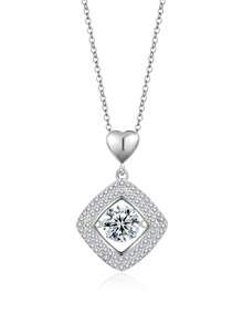 Dây chuyền mặt vuông bằng bạc S925 đính đá Moissanite | Quà tặng cầu hôn, kỷ niệm, ngày Valentine | Phụ kiện thanh lịch hàng ngày dành cho nữ - trắng - Xem 2