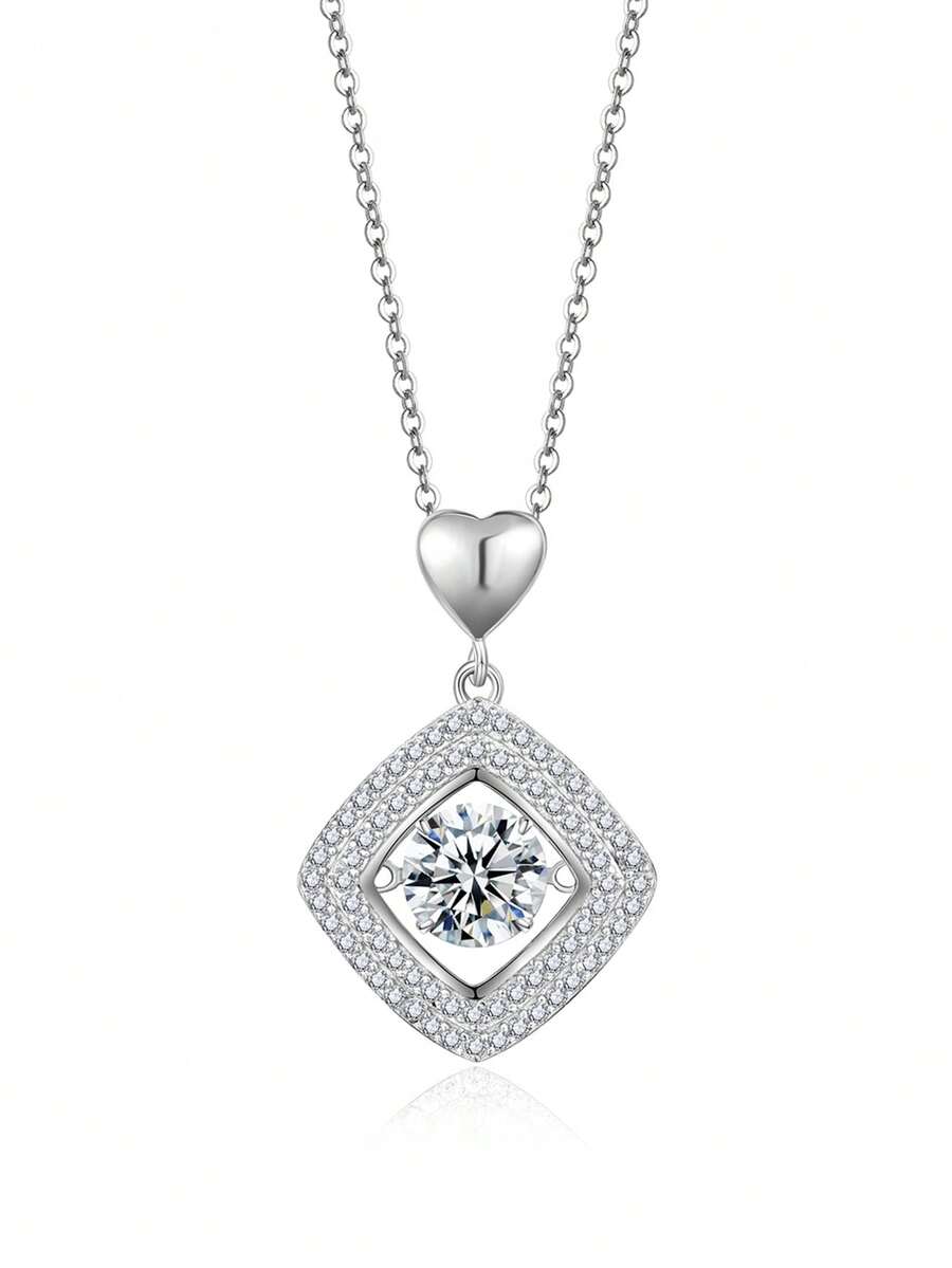 Dây chuyền mặt vuông bằng bạc S925 đính đá Moissanite | Quà tặng cầu hôn, kỷ niệm, ngày Valentine | Phụ kiện thanh lịch hàng ngày dành cho nữ