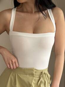 女士夏季V领纯色紧身吊带无袖连体衣，休闲运动服，适合健身，性感多功能户外运动白色优雅款 - 白色 - 查看 8