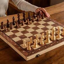 Large Chess Board, Cultivate Strategic Thinking, 3-In-1 Chess, Checkers, Backgammon, Foldable Board, Adult Wooden Chess Set, Chess, Checkers, Backgammon, Cultivate Strategic Thinking, Wooden Chess Set, Wooden Board Game, Best New Year Gift - Multicolor - View 2