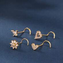 4PCS Heart & Butterfly Shape Nose Screw Stud Set – 20G CZ Nose Piercing Jewelry For Women Pin Nostril Piercing - Nhiều màu - Xem 3