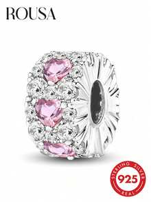1 pieza Colgante de plata de ley 925 con cuentas de circonita con forma de corazón, adecuado para hacer pulseras, brazaletes y joyería DIY, también adecuado como accesorio de estudio para niñas - Estilo 3 - Ver 3