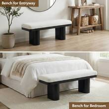 47.5"Wood Bed Bench Ottoman With Wooden Legs End Of Bed Bench Teddy Velvet Upholstery Entryway Bench For Bedroom Living Room - Đen + Polyester + Hiện đại1 - Xem 5