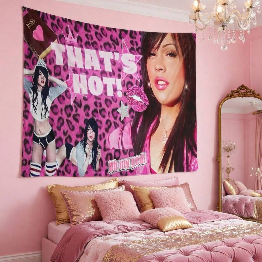 Girls In High-Definition Digital Print Art Tapestries With A Pink Leopard Print Background, Featuring Fun Banners For Halloween And Christmas, Suitable For Man Caves, Homes, Bedrooms, Sports, Parties, Beaches, High Schools, Gifts, Room Decortapestry For Bedroom Deocr,Home Deocr Living Room,House Deocr,Wall Deocr,Flags,For Teen Girls And Boys Room Indoor Outdoor Bedroom And College Dorm Wall Decor - 彩色 - 查看 1