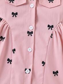 Baby Girl Sleeveless Dress With Collar, All-Over Bow And Button Design, Sweet Princess Style Infant Dress - Pink - View 6