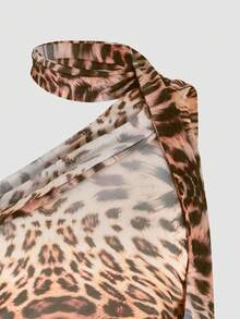 Áo croptop nữ gợi cảm phong cách Y2K Bohemian phương Tây họa tiết da báo, vai lệch, cổ yếm - Họa tiết da báo - Xem 4