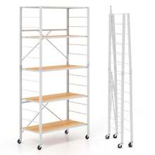 GOFLAME 5-Tier Foldable Shelving Unit, Heavy Duty Portable Storage Rack With Detachable Wheels, Height-Adjustable Shelves & Anti-Toppling System For Kitchen, Dining Room, Garage, Pantry - White - View 8