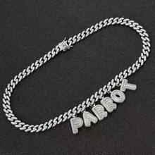 1 chiếc vòng cổ khắc tên theo yêu cầu. Vòng cổ chữ cái đính đá Zirconia mới, kiểu dây xích Cuban màu hồng, tự làm, ghép nối, dành cho cặp đôi, vòng tay cá nhân hóa. - Nhiều màu - Xem 10