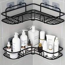 1/2pcs Black Triangle Multi-Functional Self-Adhesive Wall-Mounted Corner Storage Rack, Suitable For Bathroom Decor, Kitchen, Cosmetics, Shower Supplies, Home Bathroom Storage Bag, Autumn Decor And Back To School. Suitable For Home And Dorm Bathroom Storage (Some Products Randomly Shipped) - Multicolor - View 2
