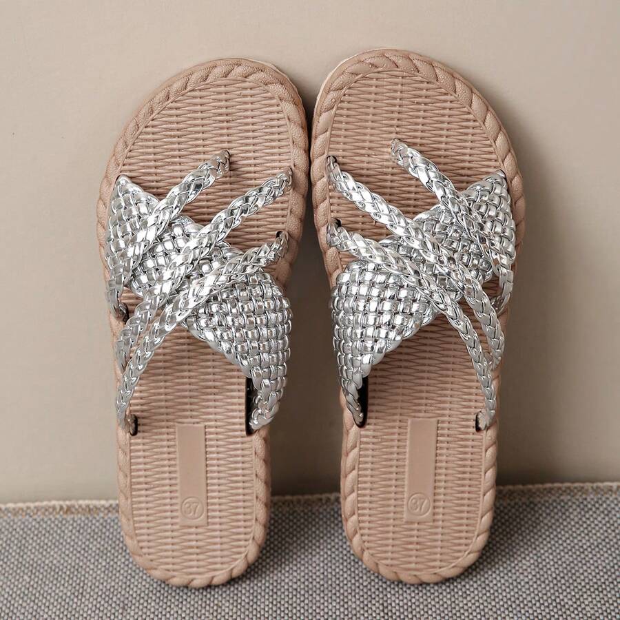 Dép lê mũi vuông cho bé gái tuổi teen, dép lê đế bằng tối giản thời trang mới, dép sandal mùa hè đế mềm nhẹ đa năng dành cho nữ. - Màu be - Xem 1