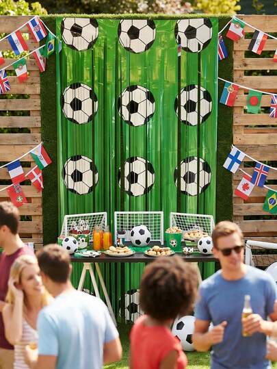 Cortina con flecos de papel de aluminio con diseño de fútbol para decoración de fiesta de cumpleaños, pancarta con flecos metálicos verdes con tema de fútbol para photocall de fiesta temática deportiva, decoración del hogar para el Mundial: regalo para amigos amantes del fútbol