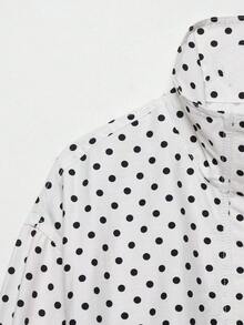 Seelio Spring/Autumn New Women's Fashion Casual Versatile Stand Collar Zipper Long Sleeve Polka Dot Jacket Coat Youthful Back To School - White Background With Black Polka Dots - View 8