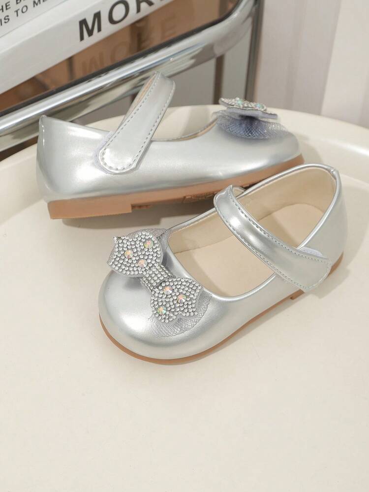 Zapatos casuales de niña con suela blanda, estilo princesa, con strass y lazo, de moda - Plateado - Añade 4