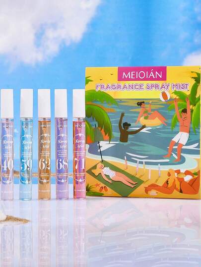 5pcs 10ml Summer Beach Glass Fragrance Room Spray Set, Featuring 5 Different Styles. Long-Lasting Fragrance. Suitable For Outdoor Use. As A Gift For Friends. Removes Room Odors. Air Cleaner. Aromatherapy. For Christmas Gifts, Valentine's Day Gifts, Mother's Day Gifts.