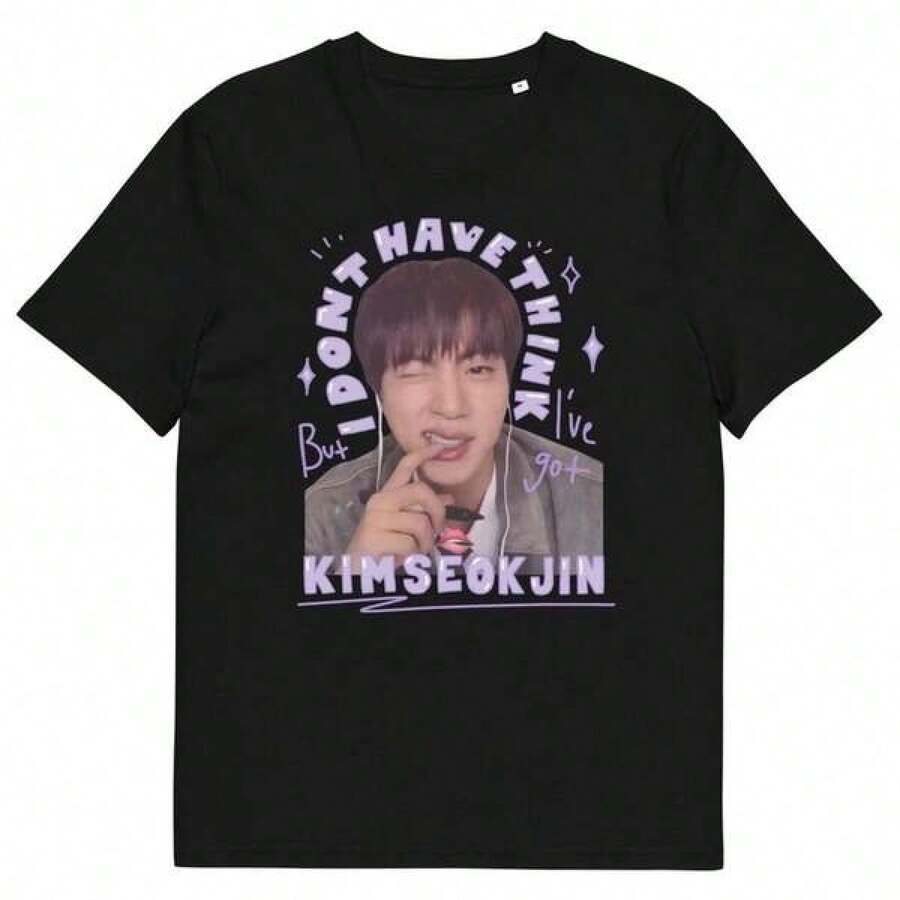 Unisex T-Shirt Made Of Pure Cotton, Kim Seok-Jinn T-Shirt - I'm Not Thinking - Unisex T-Shirt Made Of Pure Cotton K-Pop, Summer T-Shirt, Blouse, Basic Tops, Tops, T-Shirt, Creative Design, Outdoor Play, Cool Style, Fun Design, Great For Outdoor Play - 黑色 - 查看 1