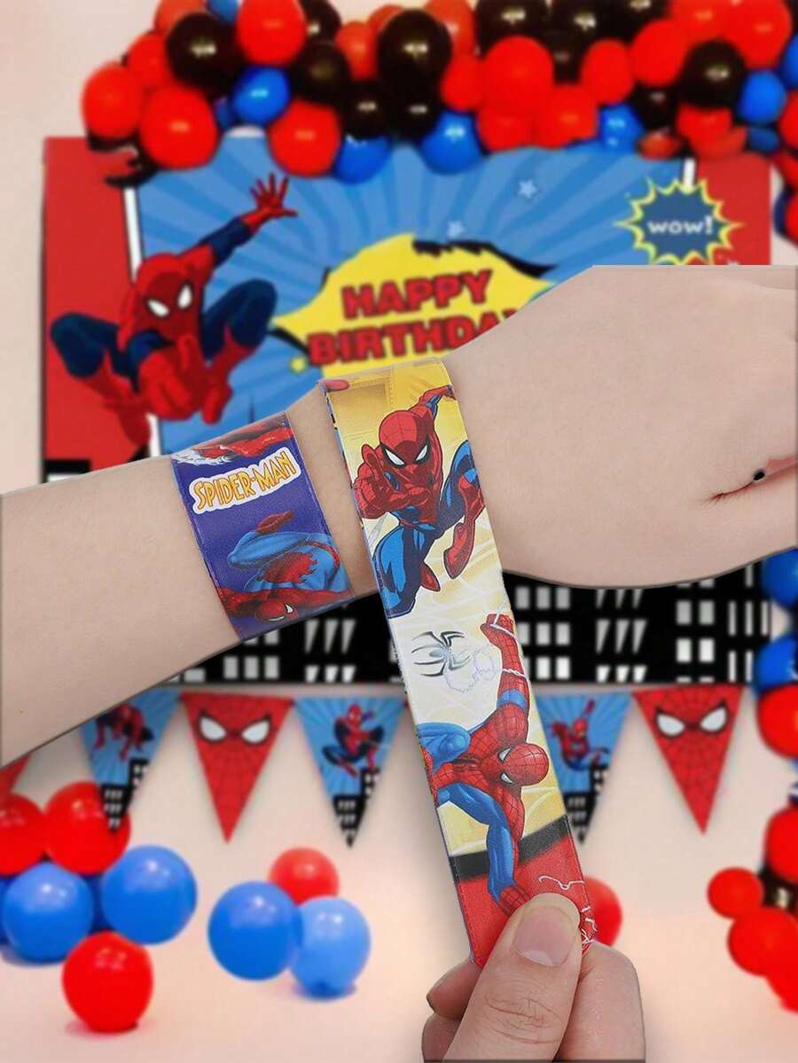 Bộ 12 vòng đeo tay chủ đề Người Nhện Marvel dùng cho tiệc sinh nhật, trang trí ngày lễ. Đồ trang trí và quà tặng sinh nhật, bộ vòng đeo tay phù hợp với trang phục dự tiệc, phụ kiện độc đáo, quà tặng hoàn hảo cho sinh nhật, lễ hội, cũng rất tuyệt vời để làm quà nhét vào tất Giáng sinh. - Vòng tròn tát hình con nhện - Xem 1
