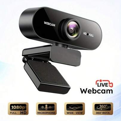 1080P Full HD Webcam With Microphone, Suitable For Desktop And Laptop, Noise Cancelling & Beauty Camera For Live Streaming, Gaming, Video Calls And Conferences