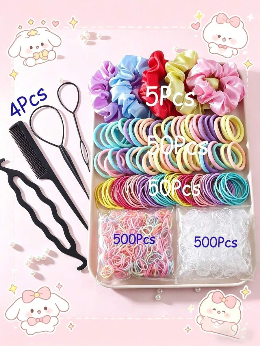 Bộ phụ kiện tóc màu pastel dễ thương 1109 món, dụng cụ tạo kiểu tóc cho bé gái, đồ trang trí tóc ngọt ngào, bộ dây buộc tóc và chun buộc tóc. - Nhiều màu - Xem 1