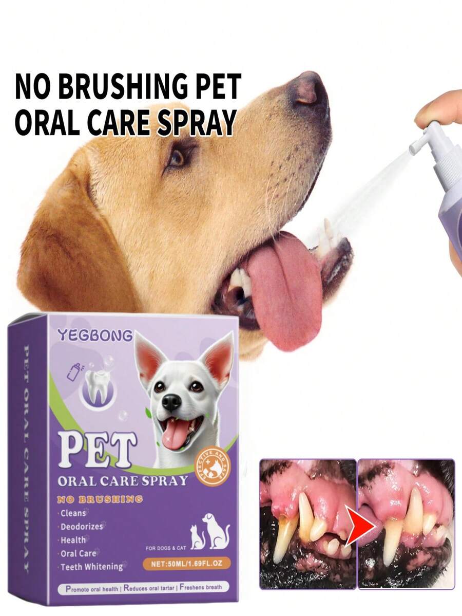 Yegbong Pet Oral Cleaning Spray, Teeth Cleaning & Whitening Gel For Cats And Dogs, Breath Freshening Spray Care