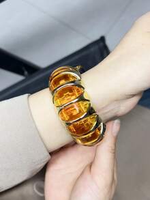 1PC Luxury Multi-Color Resin Gold Plated Multi-Purpose Stretch Watch Band - Chunky Transparent Amber Contrast Color Block 2-In-1 Bracelet With Innovative Universal Connector & 14mm 22mm Spring Bars Compatible With Most Smartwatches & Traditional Watches 38-49mm New Arrival - Multi-purpose Watch Strap - View 7