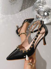 女士尖头搭扣设计时尚高跟鞋，适合日常穿着 - 黑色 - 查看 7