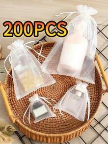 10-200pcs Organza Drawstring Pouches, Gift Bags Candy Jewelry Party Wedding Favor Bags Gift For Christmas Candy Wedding Birthday - Multicolor - View 1