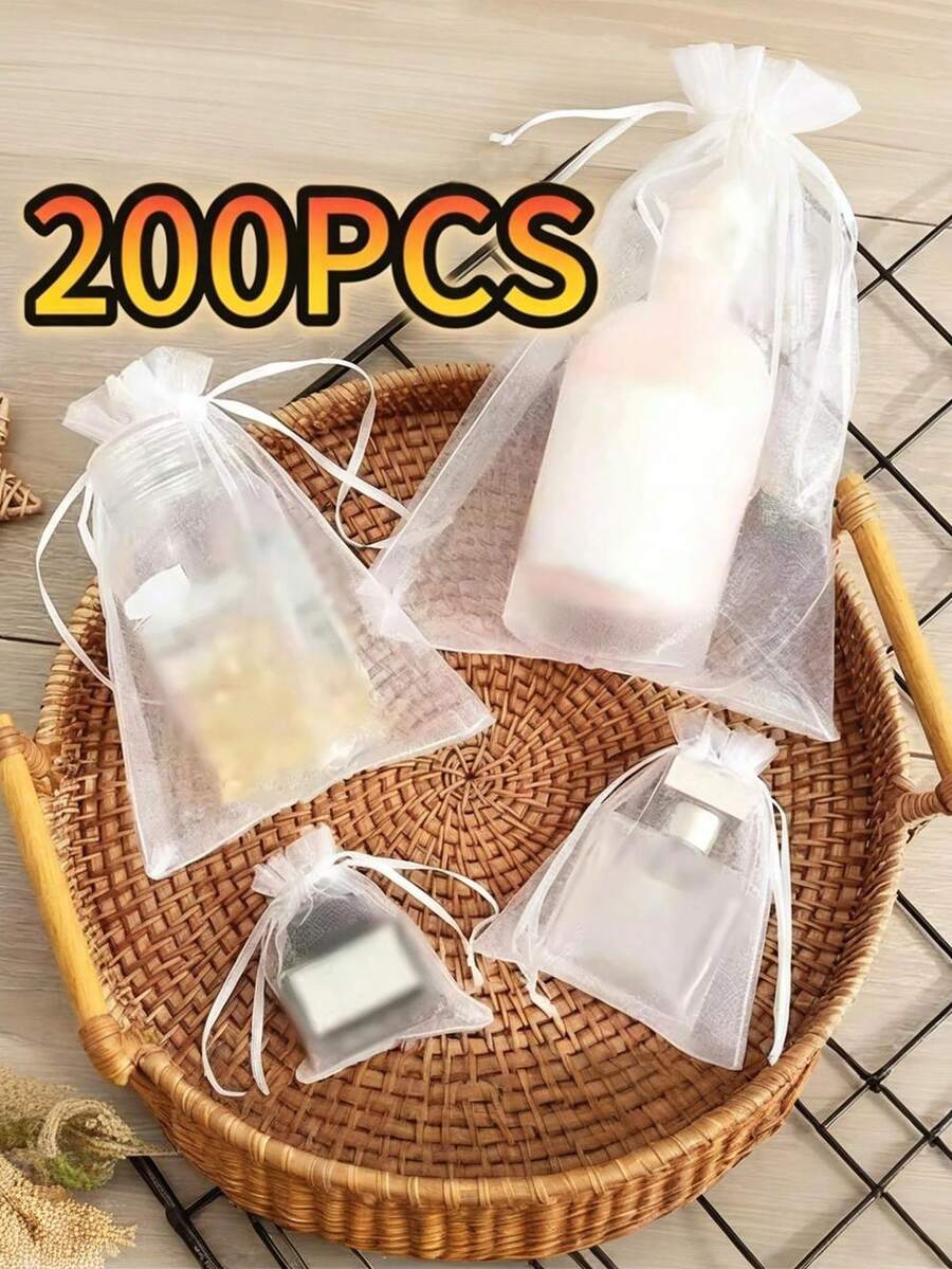 10-200pcs Organza Drawstring Pouches, Gift Bags Candy Jewelry Party Wedding Favor Bags Gift For Christmas Candy Wedding Birthday - Multicolor - View 1