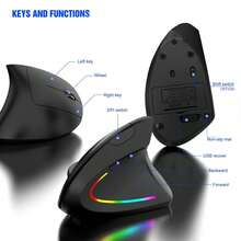 Mouse Nirkabel RGB WM4 Bertenaga Baterai untuk Pengguna Tangan Kanan | Koneksi Nirkabel 2.4GHz | Mouse Vertikal dengan Pegangan Samping Ergonomis, Senyap, Penerima USB untuk Gaming, E-Sports, Kantor (Baterai Tidak Termasuk) - View 5