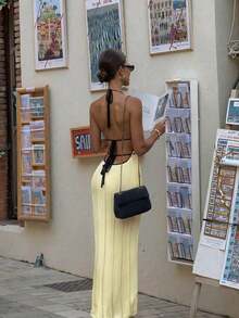Women's Spring/Summer New Minimalist Elegant Vacation Street Style Romantic Halter Knit Dress - Deep Apricot - View 4
