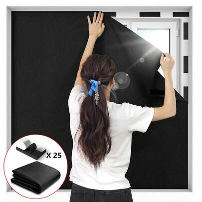 1pc Black DIY Sunshade Thermal Insulation Curtain, 2026 New Magic Tape No Drill Installation Bedroom Balcony Sunscreen Blackout Self-Adhesive Sunshade Cloth