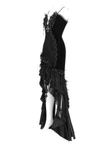 Gothic Velvet Lace Mermaid Maxi Dress, Rose Tassel Cross Formal Gown - Black - View 5