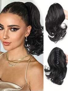 10 Inch Clip-In Short Curly Wavy Synthetic Hair Extension Ponytail, Elegant Style, Suitable For Women's Daily Wear And Party - Multicolor - View 21