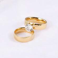 1 Pasang Cincin Stainless Steel dengan Berlian, Cincin Pasangan Minimalis Modis, Aksesori Serbaguna - Yellow Gold - View 5