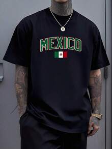 Mexican Flag With The Word "Mexico" In Green, Red, And White Letters, Symbolizing National Pride, Passion For Culture, And Love For The Homeland. Men's T-Shirt, Size S7IL, Soft, Comfortable, And Durable Cotton For Everyday Wear. - 黑色 - 查看 8