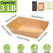 PULOSPACK 50 Pack 3lb Heavy Duty Kraft Leak Proof Paper Food Boats Disposable Nacho Trays Extra Large Food Serving Holder For Chips, Hot Dogs, Popcorn, Snacks, BBQ, Party, Picnic, Wedding - 黑色 - 查看 3