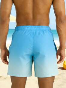 Gradient Colored Drawstring Beach Shorts For Men, Quick-Drying And Water Resistant Exercise, Running, Swimming Trunks, Men's Square Leg Swimwear And Hotspring Shorts,Hawaiian - Teal Blue - View 2