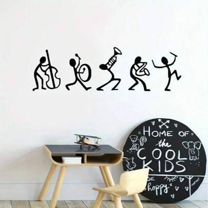 1 bộ sticker dán tường hình ban nhạc cụ, sticker PVC tự dính, chống thấm nước, có thể tháo rời, hoàn hảo cho phòng nhạc, phòng chơi game và trang trí trường học.