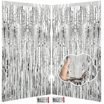 2 tấm rèm phông nền tua rua màu hồng, kích thước 3,2ft x 6,6ft, chất liệu kim loại, thích hợp làm phông nền chụp ảnh, tiệc sinh nhật, đám cưới, tiệc mừng em bé, lễ hội và nhiều dịp khác.