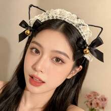 1pc Lace Butterfly Cat Ear Headband, Realistic 3D Animal Ear Cute Headpiece For Cosplay, Washing Face - White - View 5