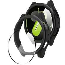 适用于 Galaxy Watch 8/7 44mm/40mm Ultra/47mm Classic/46mm 的 2 片装屏幕保护膜 + 保护壳，Galaxy Watch 8/7 配件，硬质边框保护壳 + 钢化玻璃膜 - 黑色 - 查看 7