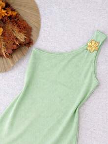 Women's One-Shoulder Blouse With Detail - Mint Green - View 2