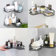 1/2pcs Black Triangle Multi-Functional Self-Adhesive Wall-Mounted Corner Storage Rack, Suitable For Bathroom Decor, Kitchen, Cosmetics, Shower Supplies, Home Bathroom Storage Bag, Autumn Decor And Back To School. Suitable For Home And Dorm Bathroom Storage (Some Products Randomly Shipped) - Multicolor - View 5