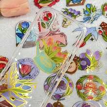 50张透明花朵贴纸 金色箔纸美学贴纸 工艺用品 PET乙烯基贴纸 - 彩色 - 查看 9