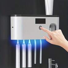 Wall-Mounted Toothbrush Holder With UV Ultraviolet Light, Automatic Toothpaste Dispenser And Large Capacity Storage Rack, Solar Powered No-Drill Bathroom Organizer, Multi-Slot Design, Suitable For Electric And Manual Toothbrushes, Ideal For Daily Home Use - Multicolor - View 12