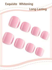 24片装短款方边假指甲套装，可爱粉色全覆盖，适合女性和女孩日常佩戴，包含1张胶贴和1个迷你指甲锉，随机发货 - 粉色 - 查看 3