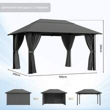 Devoko Pavilion 3x4 Waterproof Stable Winterproof,Aluminum Garden Pavilion,Pavilion With Solid Roof Protection UV,Suitable For Outdoor Scenes,Gray,Beige - 程度 - 查看 6