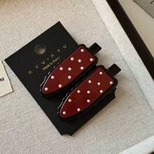 复古波点鸭嘴夹刘海夹，简约侧刘海夹，百搭优雅发夹发饰 - 紅色黑邊2pcs - 查看 12